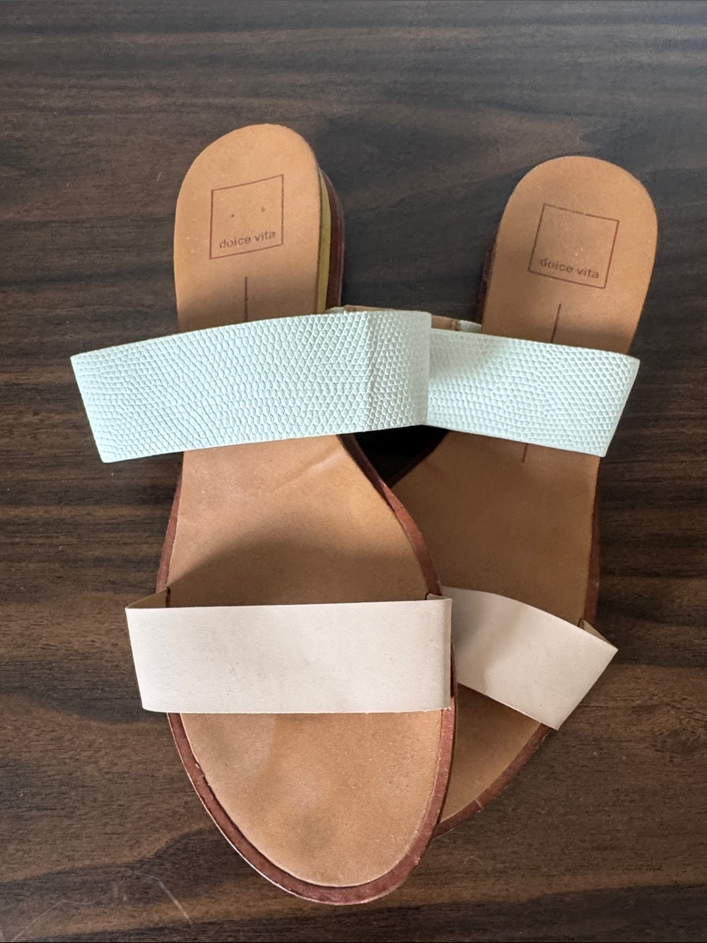 Dolce Vita Two-Band Slide Sandals in Mint and Cream
